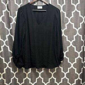 Adrienne Black V-Neck Blouse with Long Sleeves